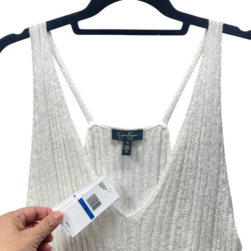 Jessica Simpson Edith Sweater Tank Top, Size XL, White Racerback V-Neck, NEW - Picture 4 of 14
